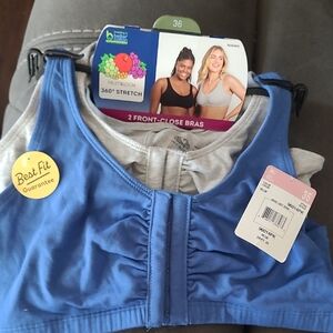 Fruit of the Loom Blue and Gray Front-Close Bras Set